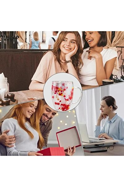 Kitchen Dream كوب زهور مزدوج الجدار من البورسليكات المقاوم للحرارة سعة 350 مل...