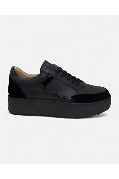 Hakiki Siyah Deri Kadın Sneaker