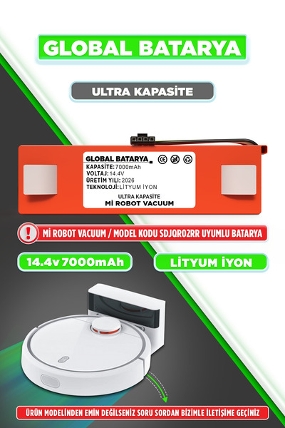 GLOBAL BATARYA Xiaomi Mi Robot Vacuum Akıllı Süpürge Bataryası 14.4v 7000mAh ...