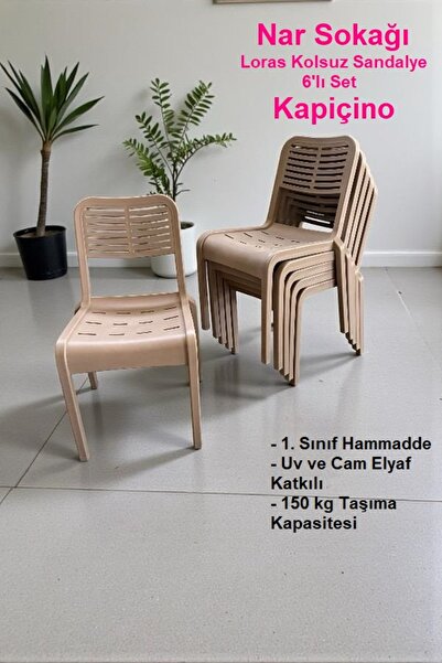 nar sokağı 6 Adet Loras Kolsuz Sandalye Bahçe, Balkon ve Cafe Sandalyesi