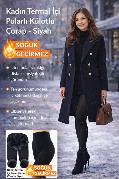 yamanlar socks Kadın Siyah Peluş Termal Külotlu Çorap – İçi Kürklü, Kışlık, S...