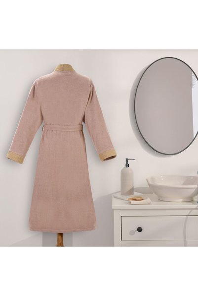 Layvera Men'S-Women's Bathrobe 100% Cotton |   Greek Pattern-Beige-Pocketed-Men-Women