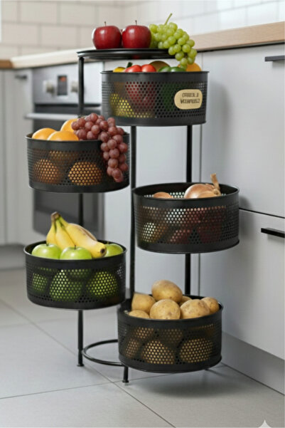 Orvila Metal Sebzelik 5 Katlı Tepsili Açılır Metal Patates Soğan Meyvelik Sep...