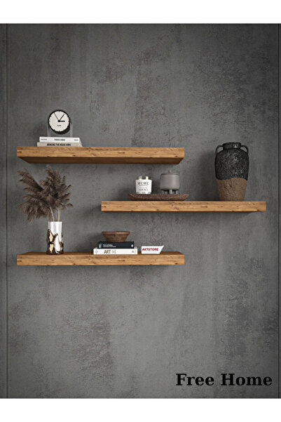 Genel Markalar 3'lü Duvar Rafı Hobistan Uçan Raf Dekoratif Raf 50x15