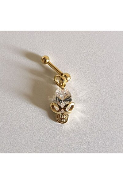 Bylin Cerrahi Çelik Gold Zirkon Taşlı Kuru Kafa Piercing - Bar Uzunluğu 6 mm ...