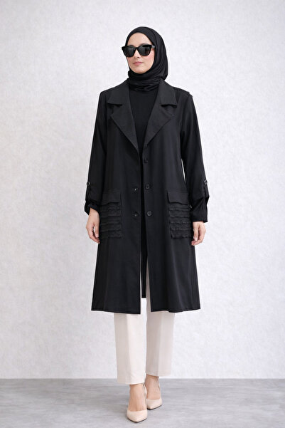 FUAT GÜRSEN Круазе комір з ґудзиками та мереживною обробкою, чорний