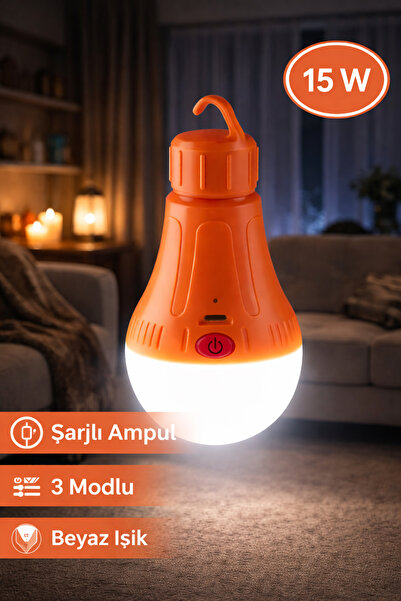 Ecuy Askılı Şarjlı Kamp Ampulü LED Işık 3 Modlu Taşınabilir Ultra Hafif Gece ...