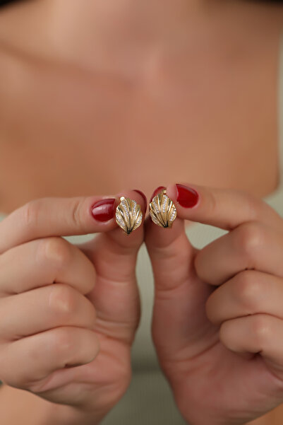 NİZANKA JEWELRY 925 Ayar Altın Kaplama Gümüş Midye Küpe