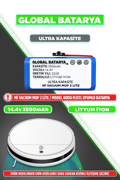 GLOBAL BATARYA Xiaomi Mi Vacuum Mop 2 Lite Robot Süpürge Bataryası 14.4v 3500...
