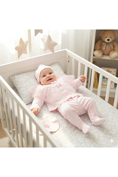 Miniday Baby طقم دانتيل من 5 قطع للفتيات الصغيرات عند الخروج من المستشفى ZK1042