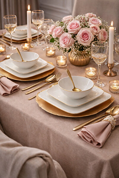 Kütahya Porselen KÜTAHYA PORSELEN BONE MİNAS 51 PARÇA YEMEK TAKIMI ALTIN 62721