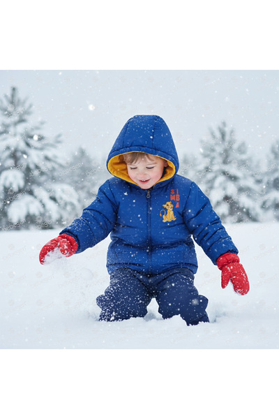 bebegen معطف بقلنسوة مطبوع عليه Simba باللون الأزرق