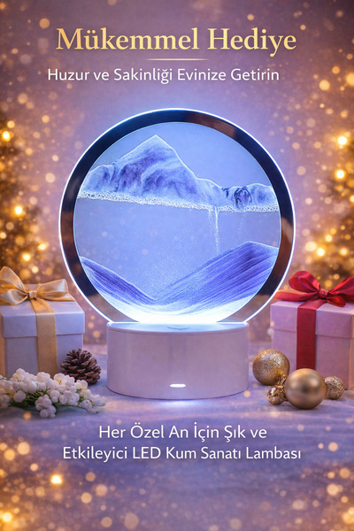 Lazım Shop 3d Led Işıklı Hareketli Kum Saati Gece Lambası Kum Sanatı