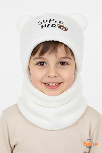 Trend Bebe Butik Set beretă cu urechi și guler pentru băieți, din țesătură fl...