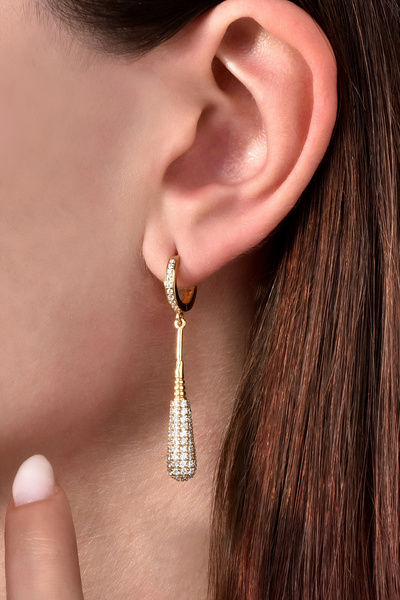 Nox Jewelry 14 Ayar Mikron Altın Kaplama Taşlı Damla Sallantılı Gümüş Küpe - ...