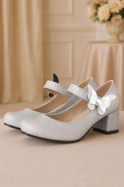hapshoe Winx Silver Glittery Butterfly Girl's Heeled Shoes