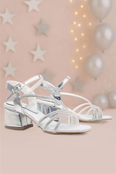 hapshoe Βραδινά παπούτσια για κορίτσια με τακούνι Moana Silver Stone