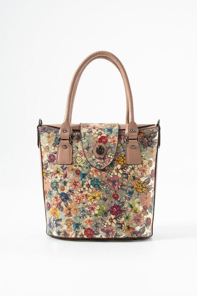 VOSTRO %100 Hakiki Deri Kadın Pudra Çiçek El ve Omuz Çantası - El Yapımı İtal...