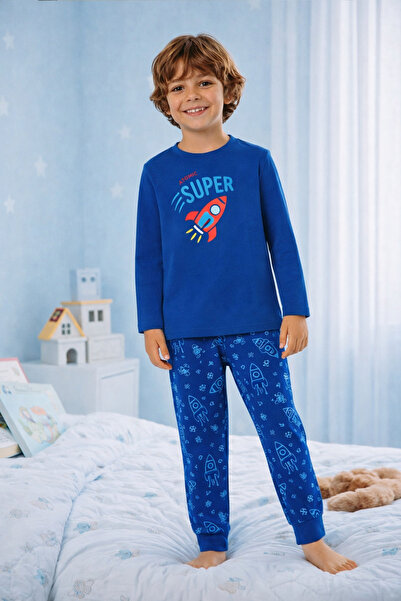 DOFİ Set de pijamale pentru băieți 1720 pentru copii, cu model spațial albast...