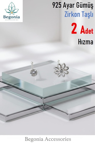 Begonia Accessories 925 Ayar Gümüş  2 Adet Zirkon Taşlı Hızma Set