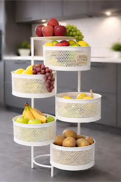 Orvila Metal Sebzelik 5 Katlı Tepsili Açılır Metal Patates Soğan Meyvelik Sep...