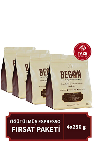 BEGON Nord Kivu Premium Espresso (ÖĞÜTÜLMÜŞ) Kahve Fırsat Paketi 250g x 4 Adet