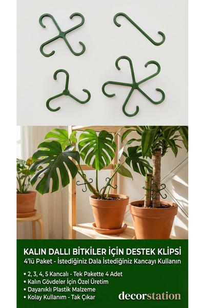 Decorstation Kalın Dallı Bitki Gövde Destek ve Sabitleme Klipsi | Dikey Büyüm...