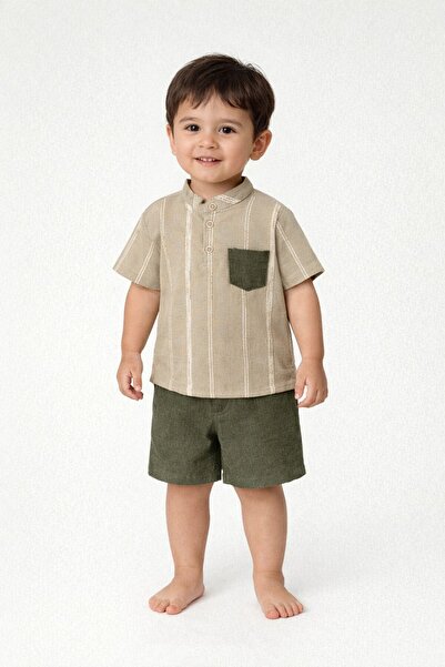 Chicsy Baby Tarz Gömlek Çizgi Desenli Belden Ayarlanabilir Kısa Kollu Şortlu ...