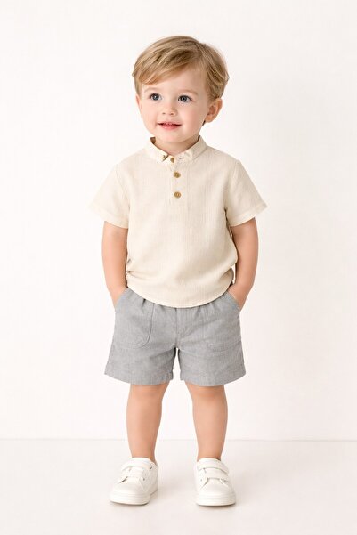 Chicsy Baby Tarz Gömlek Çizgi Desenli Belden Ayarlanabilir Kısa Kollu Şortlu ...