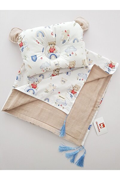 ib ilkimbebe Teddy Bear Muslin Baby Blanket - Rainbow Pillow