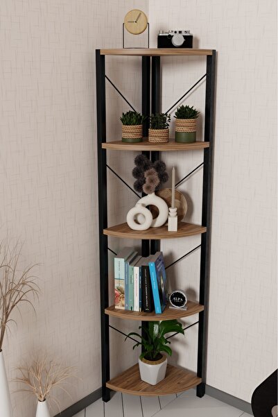 alpaevmobilya 150 cm 5 Raflı Metal Köşe Kitaplık - Salon Dekoratif Çiçeklik v...