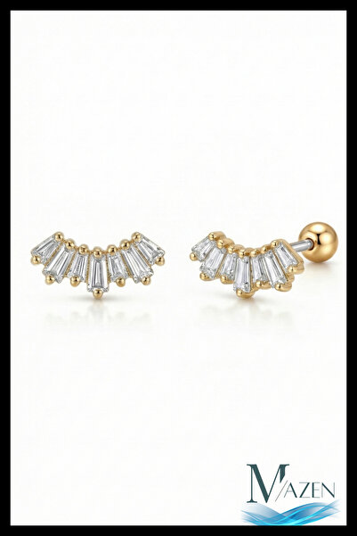 MAZEN Baget Sıralı Kavisli Model Zirkon Taşlı Tragus ve Helix Piercing 1 Adet GOLD Renk
