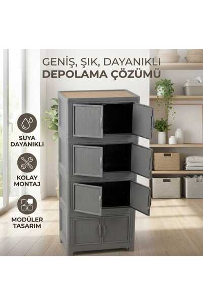 Ceritoğlu 4’lü Katlanabilir Çok Amaçlı Plastik Dolap-Kapaklı-Dekoratif ve Şık...