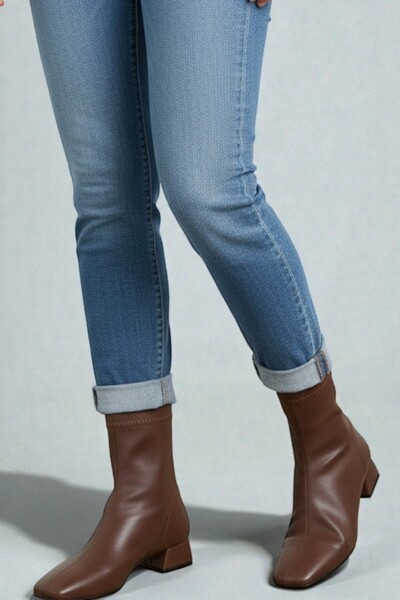 ForYou4 Women's Brown Short Heeled Stretch Boots Heel Height 3 cm