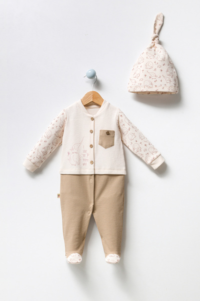 Bubbles Organic Fabric Buttoned Front Cute Elephant Printed Baby Jumpsuit
