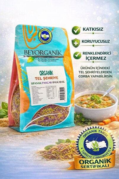 BEYORGANİK Organik Tel Şehriye %25 Sebzeli 200gr (PESTİSİT VE AFLATOKSİN ANAL...