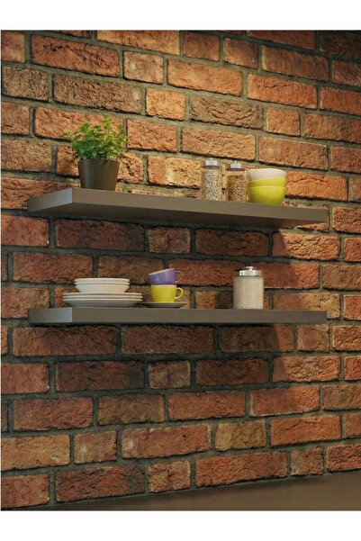Free Home Premium MDF ürün 2'li Set 50x15 cm Gizli Montaj Modern Kitaplık Mut...