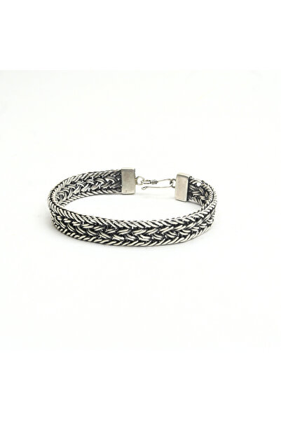 BlackCraft سوار رجالي من الفضة المحبوكة يدويًا بقفل الببغاء