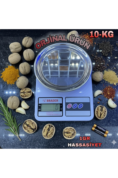 Brader ORJİNAL 10kg Mutfak Terazisi 1gr Hassasiyet Paslanmaz Kefeli Ürün