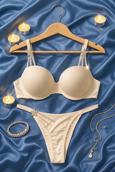 hepimiz alalım cu pietre aplicate Set sutien alb push-up