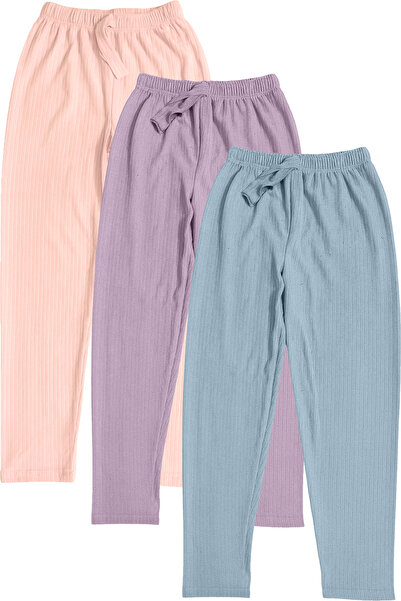 CHOCHO Kadın Fitilli Kurdeleli 3'lü Nefes Alan Kumaş Penye Pijama Takımı