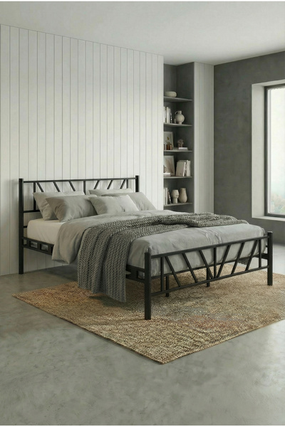 Decofer Smyrna Çift Kişilik Siyah Metal Karyola