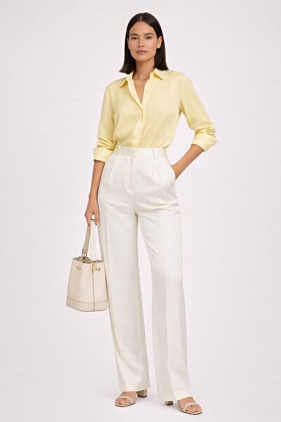 MG GİYİM STORE White High Waist Silky Satin Palazzo Pants