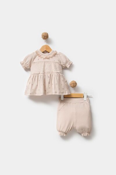 Bubbles 100% Organic Cotton Fabric Lace Collar Baby Girl Shorts Set of 2