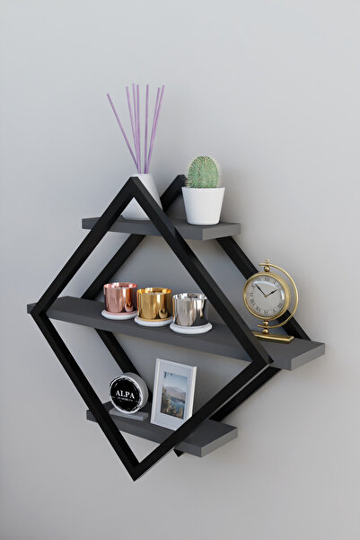 alpaevmobilya 3 Katlı Baklava Model Duvar Rafı - Modern Geometrik Kitaplık, M...