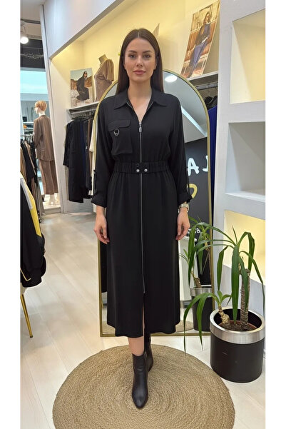 Nuss Tam Boy Fermuarlı Elbise - Siyah 2001