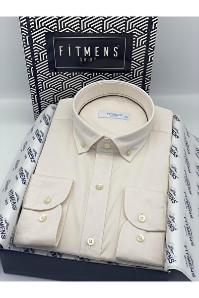 Fitmens Мъжка риза с дълъг ръкав, от габардин, с измита текстура, в подаръчна...