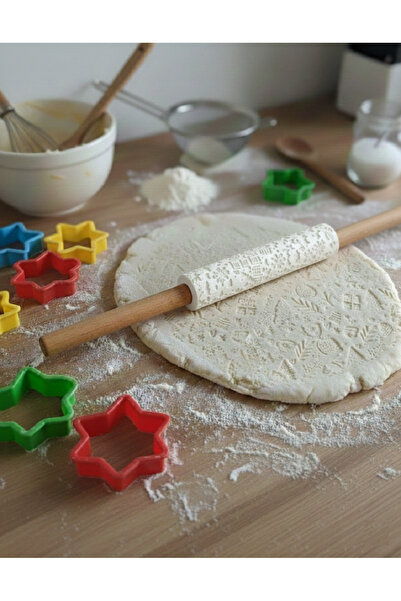 Rapithwin Christmas Themed Patterned Rolling Pin - Wooden Cookie and Dough Sh...