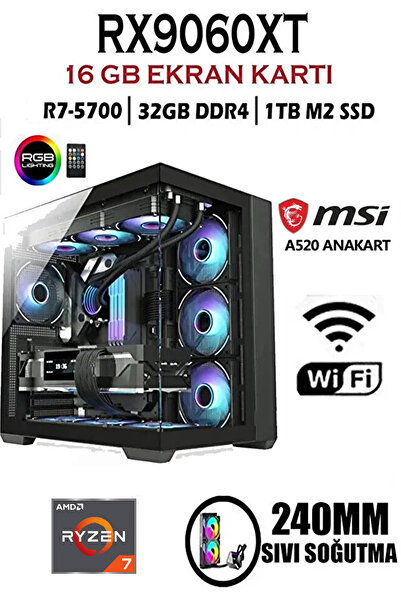 Dmc N343 Windows 11 / Ryzen 7 5700 / 32GB RAM/ 1TB M.2/ 16GB RX9060XT Sıvı So...