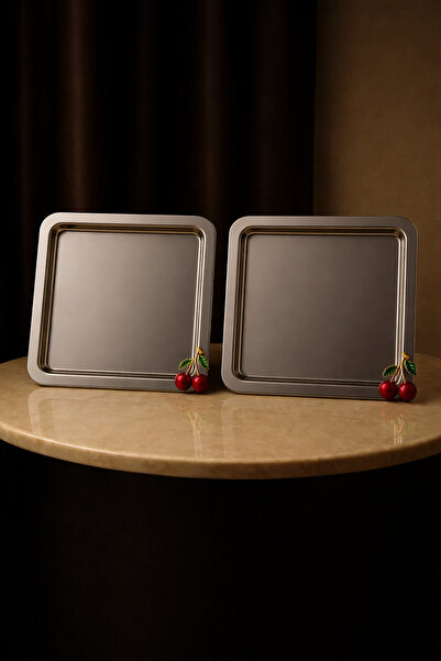 YzHome صينية تقديم معدنية مربعة الشكل من الكرز والكرز مقاس 22 سم